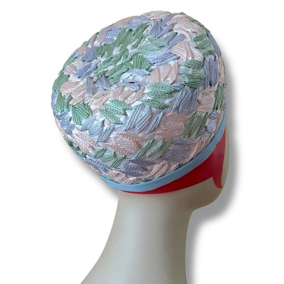Vintage 1960s Womens Dress Hat Raffia Ribbon Woven Pastels Easter Wedding Derby - Picture 13 of 16